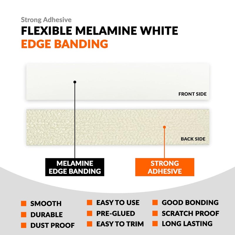 LEAFLEX White Edge Banding 7/8 inch x 100 ft Melamine Iron On Adhesive Edging Cabinet Repair Laminate Shelf Plywood MDF Table Board Formica Countertop Furniture Pre Glued Flexible Strip Wood Veneer Tape - Image 3